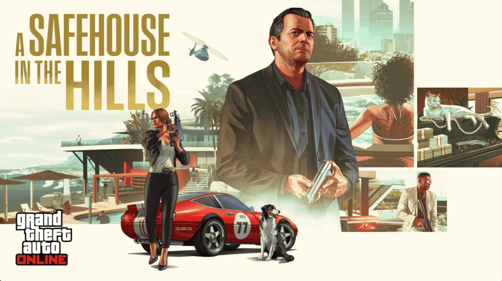 Rockstar Games promotional image for GTA Online A Safehouse in the Hills update releasing December 10.