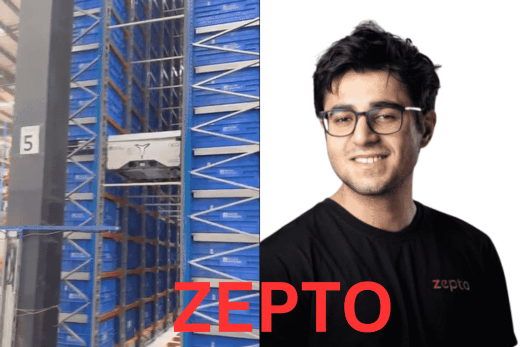 Zepto automated supply chain system processing FMCG units across India, showcasing large-scale warehouse automation and technology integration.